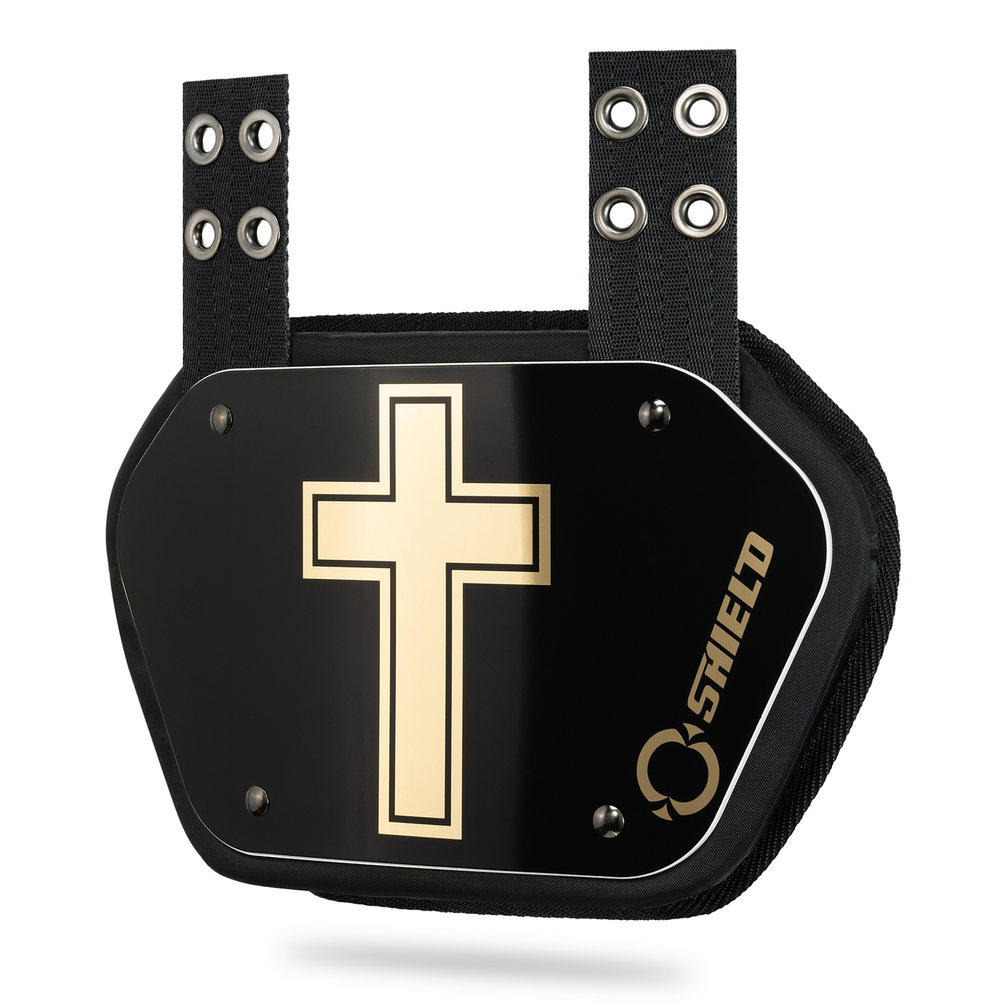 O Shield Golden Cross Chrome Football Back Plate, Lower Back Pads for Football Players, Rear Protector, Universal Fit