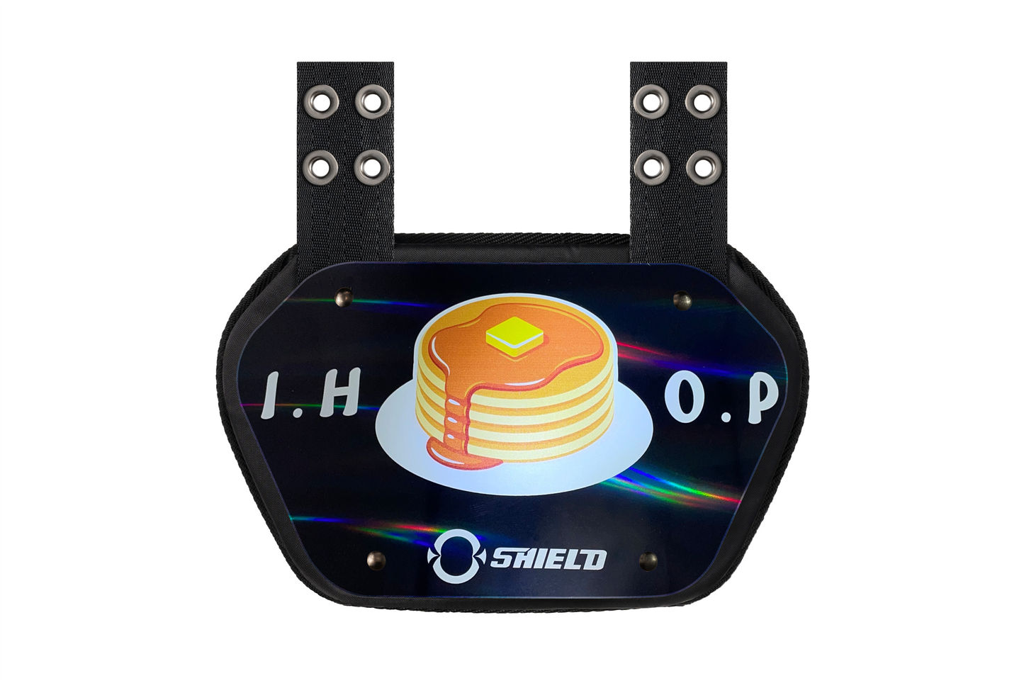 O Shield Black Iridescent I.H.O.P. Football Back Plate, Backplate Football, Expression Series