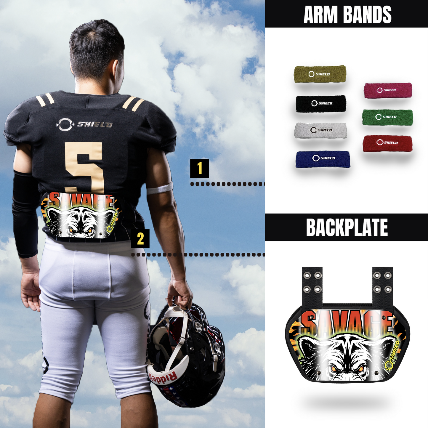 O Shield ‎Savage Bear Football Back plate, Backplate football, Wild Series, Animal Series