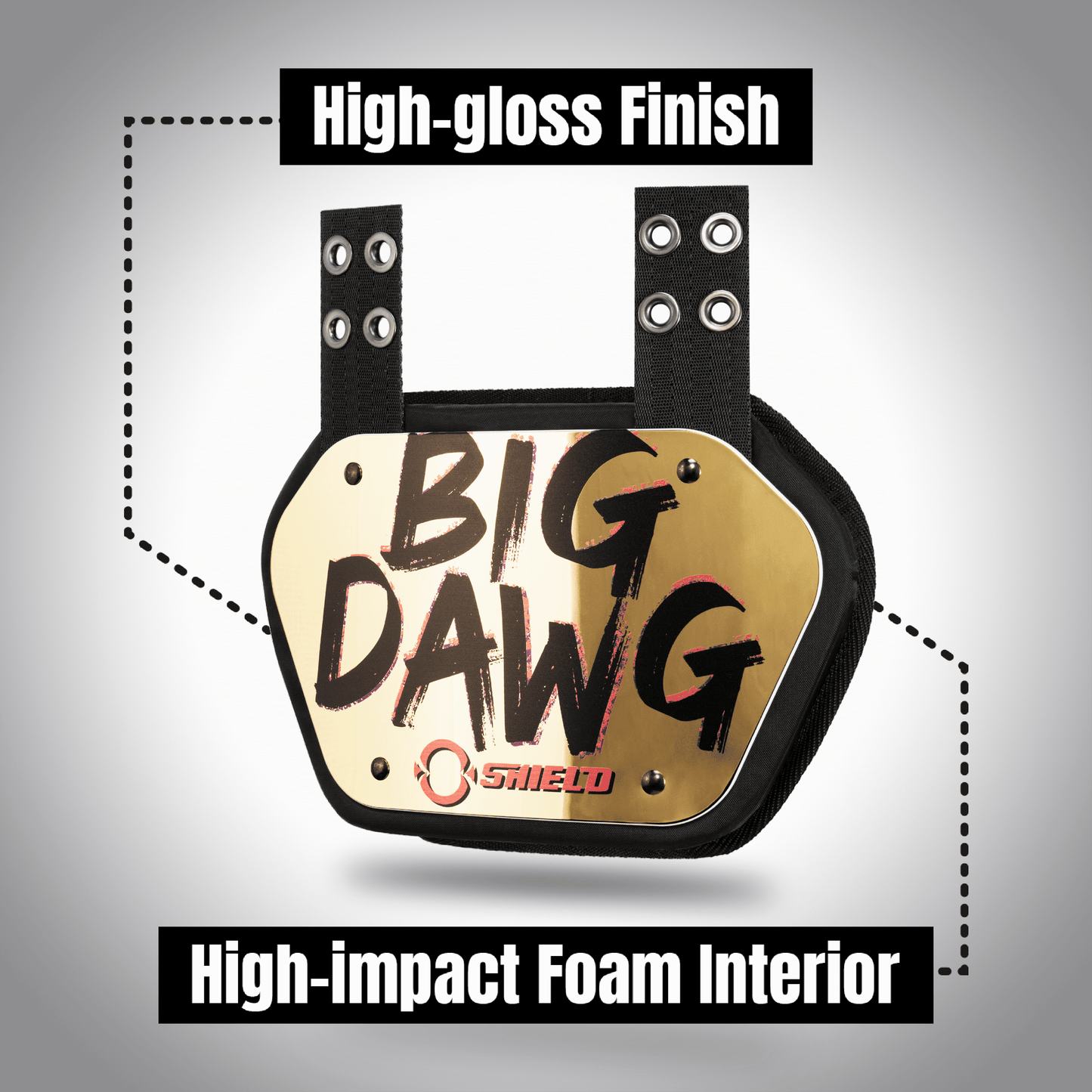 O Shield Big DAWG Golden Chrome Football Back Plate, Lower Back Pads for Football