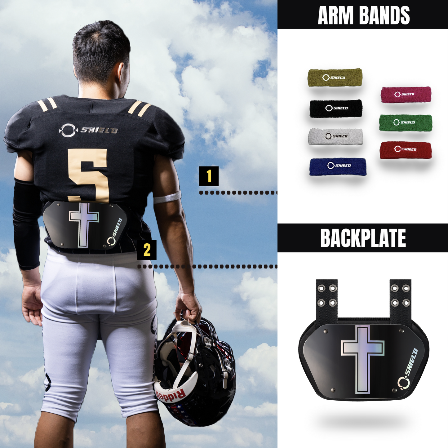 O Shield Holy Cross Chrome Football Back Plate, Back Plate for Football, Lower Back Pads for Football Players, Rear Protector