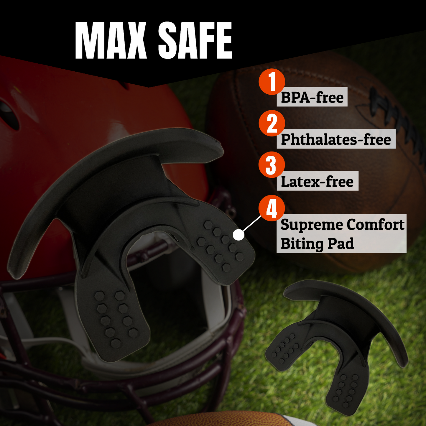 O Shield Mouth Guard for Football with Dual-Layer Protection, Built-in Air Channels, Extended Lip Shield, Soft Material, Adult and Youth Sizes with Strap/Case