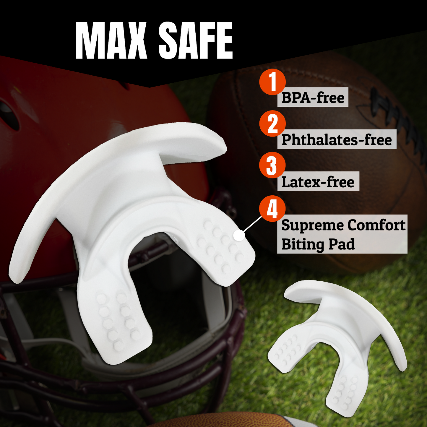 O Shield Mouth Guard for Football with Dual-Layer Protection, Built-in Air Channels, Extended Lip Shield, Soft Material, Adult and Youth Sizes with Strap/Case