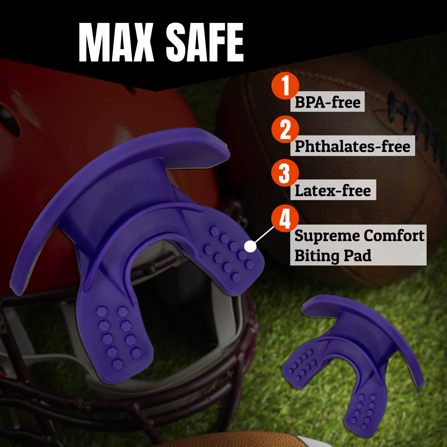 O Shield Mouth Guard for Football with Dual-Layer Protection, Built-in Air Channels, Extended Lip Shield, Soft Material, Adult and Youth Sizes with Strap/Case