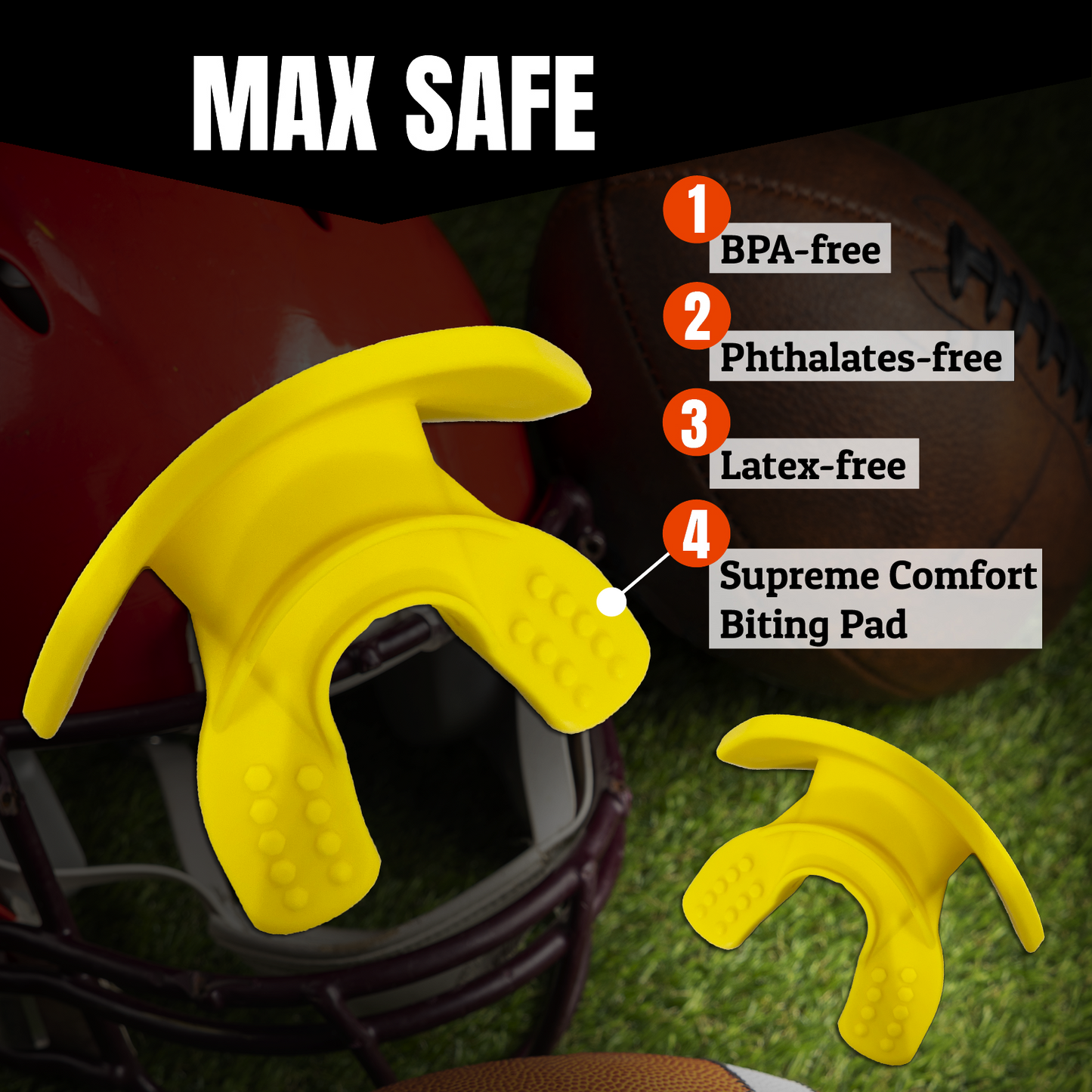 O Shield Mouth Guard for Football with Dual-Layer Protection, Built-in Air Channels, Extended Lip Shield, Soft Material, Adult and Youth Sizes with Strap/Case