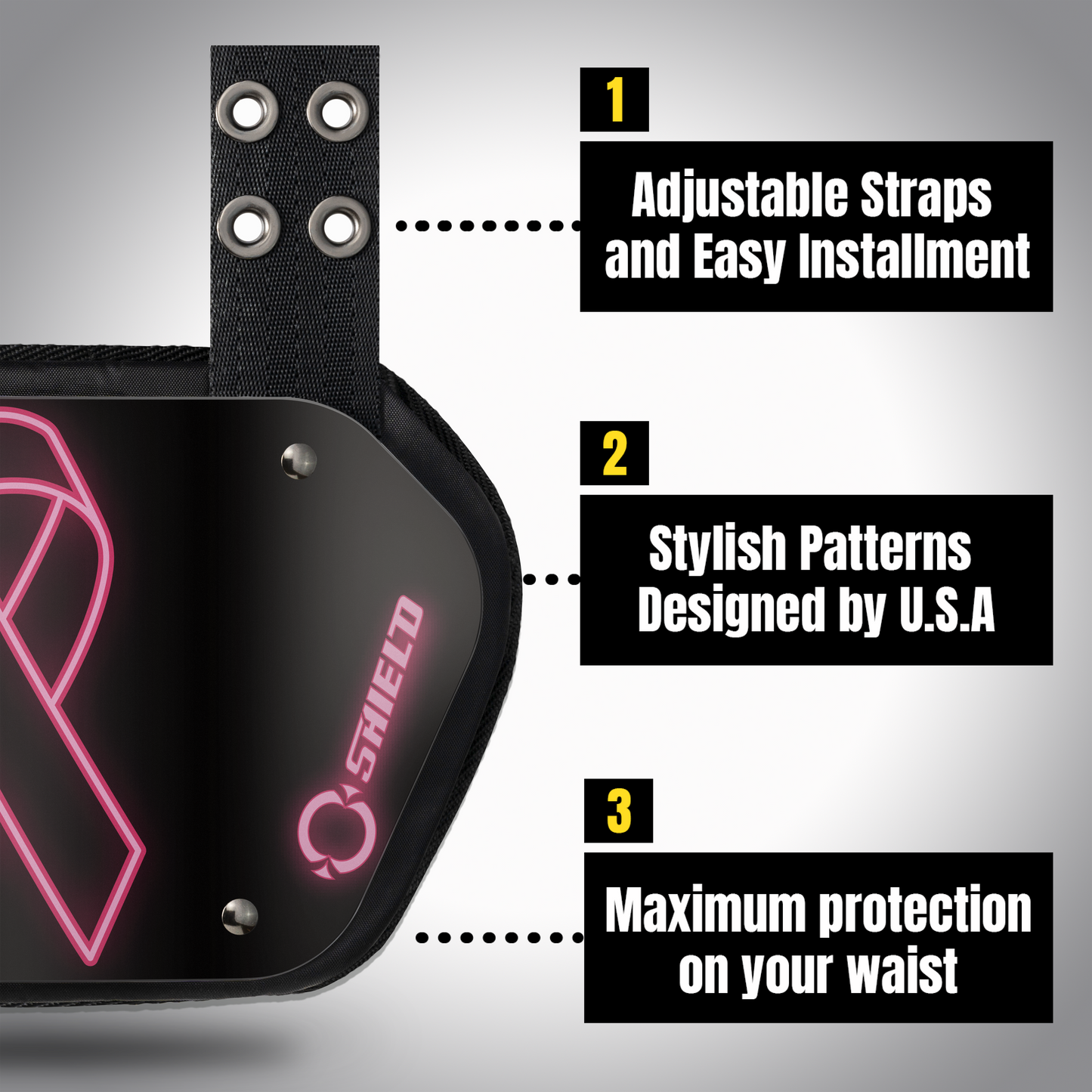 O Shield Pink Ribbon Football Back Plate, Lower Back Pads for Football Players, Rear Protector, Universal Fit