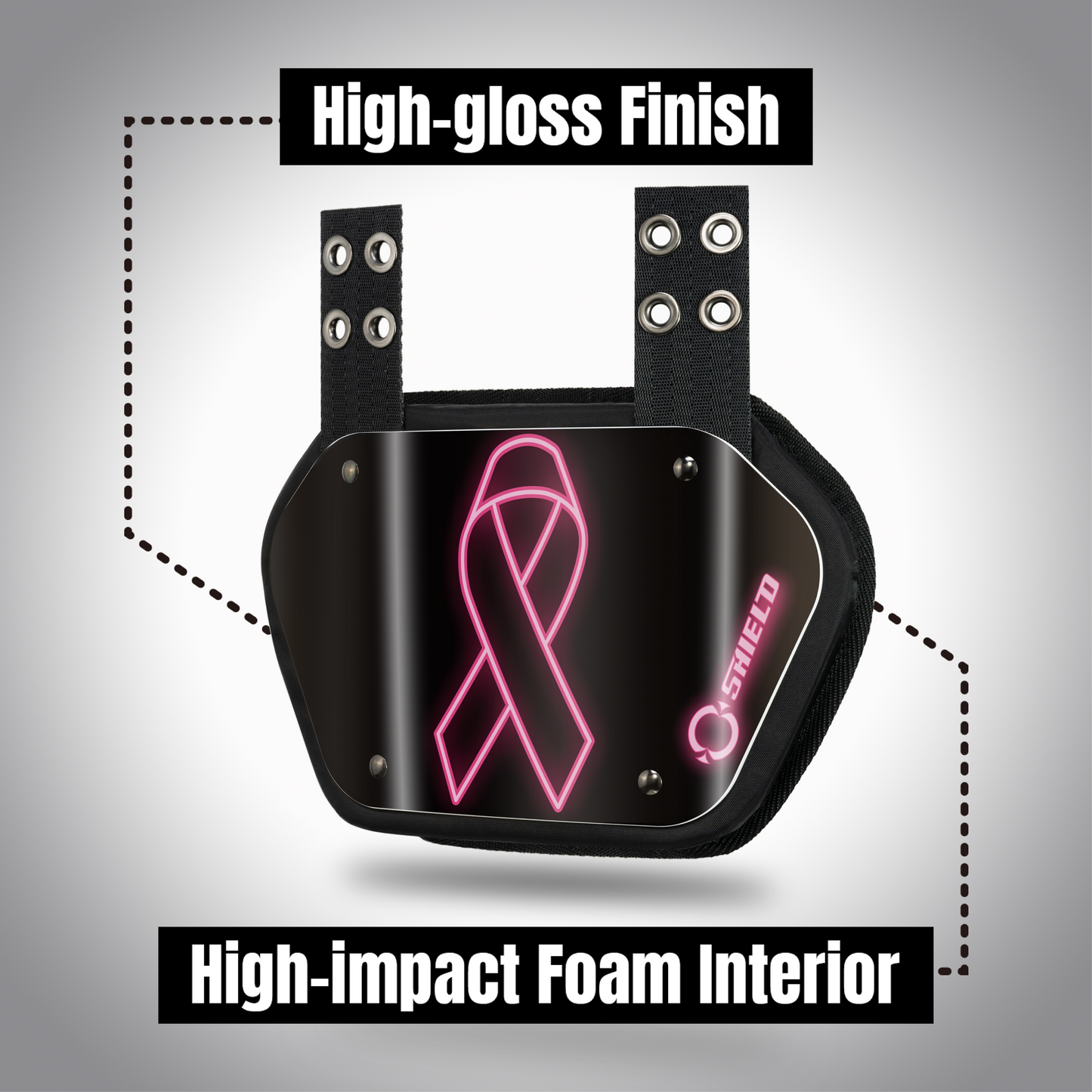 O Shield Pink Ribbon Football Back Plate, Lower Back Pads for Football Players, Rear Protector, Universal Fit