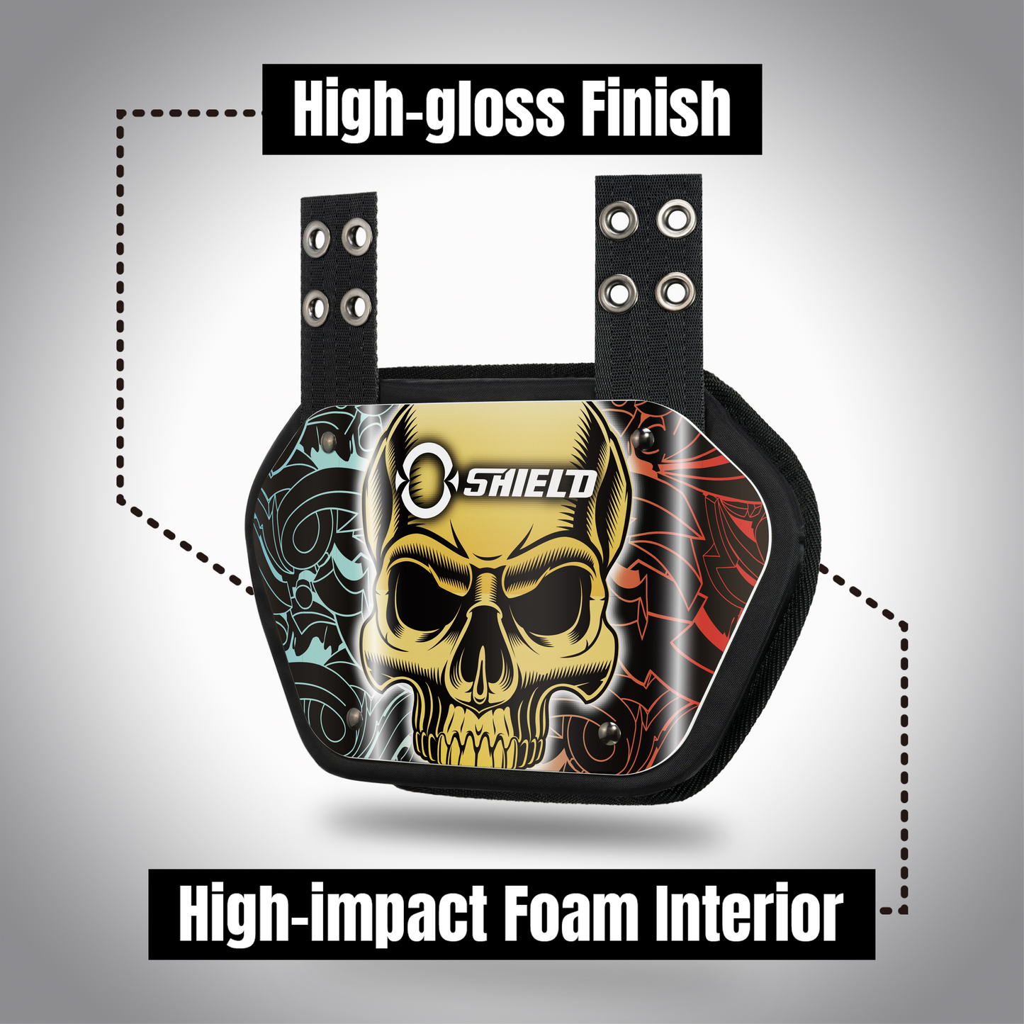 O Shield POWER SKULL Football Back Plate, Lower Back Pads for Football Players, Rear Protector, Universal Fit