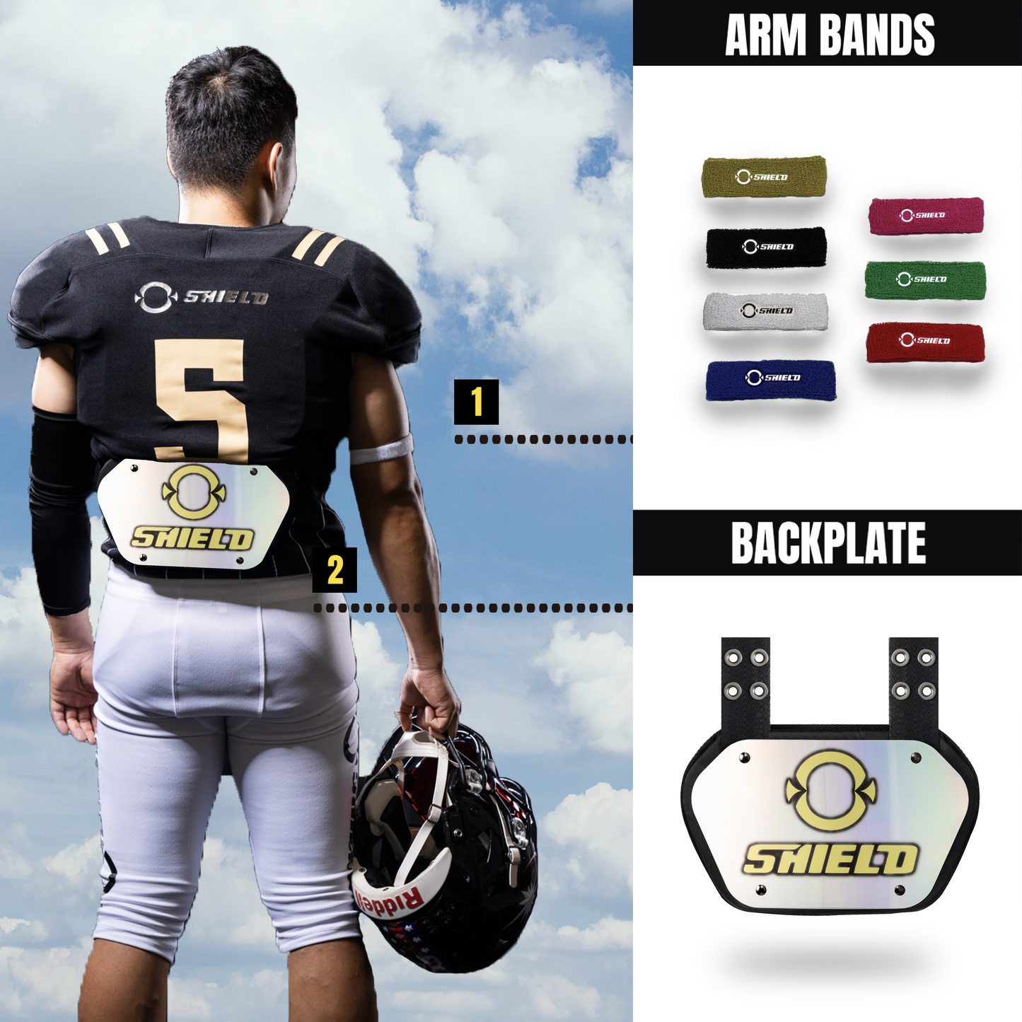 O Shield Laser Sharp Chrome O SHIELD Football Back Plate, Lower Back Pads for Football Players, Rear Protector, Universal Fit