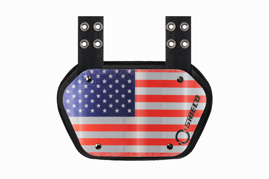 O Shield Flag of AMERICA Silver Chrome Football Back Plate, Lower Back Pads for Football Players, Rear Protector, Universal Fit